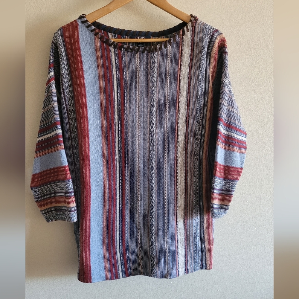 Chaps southwestern inspired textured striped multi color top Women's XL